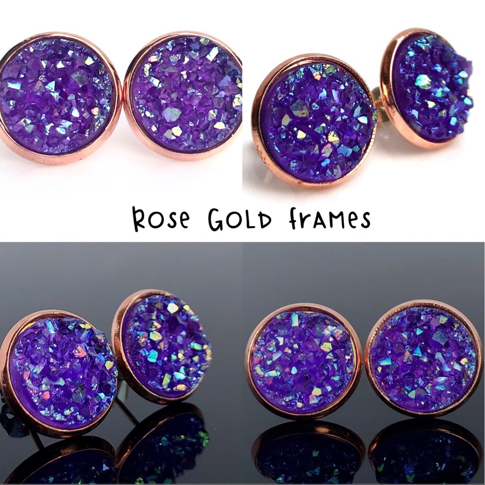 3 for 15🎀 chunky Druzy style purple earrings - Picture 11 of 12